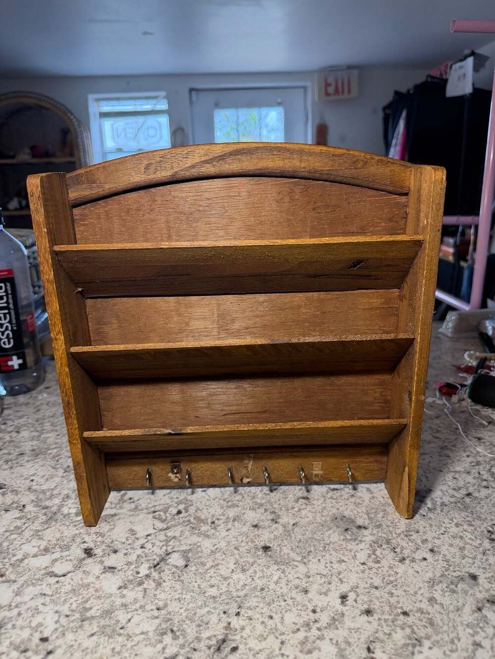 Vintage Wooden Mail Organizer Wall Mount Rack with Key Hooks